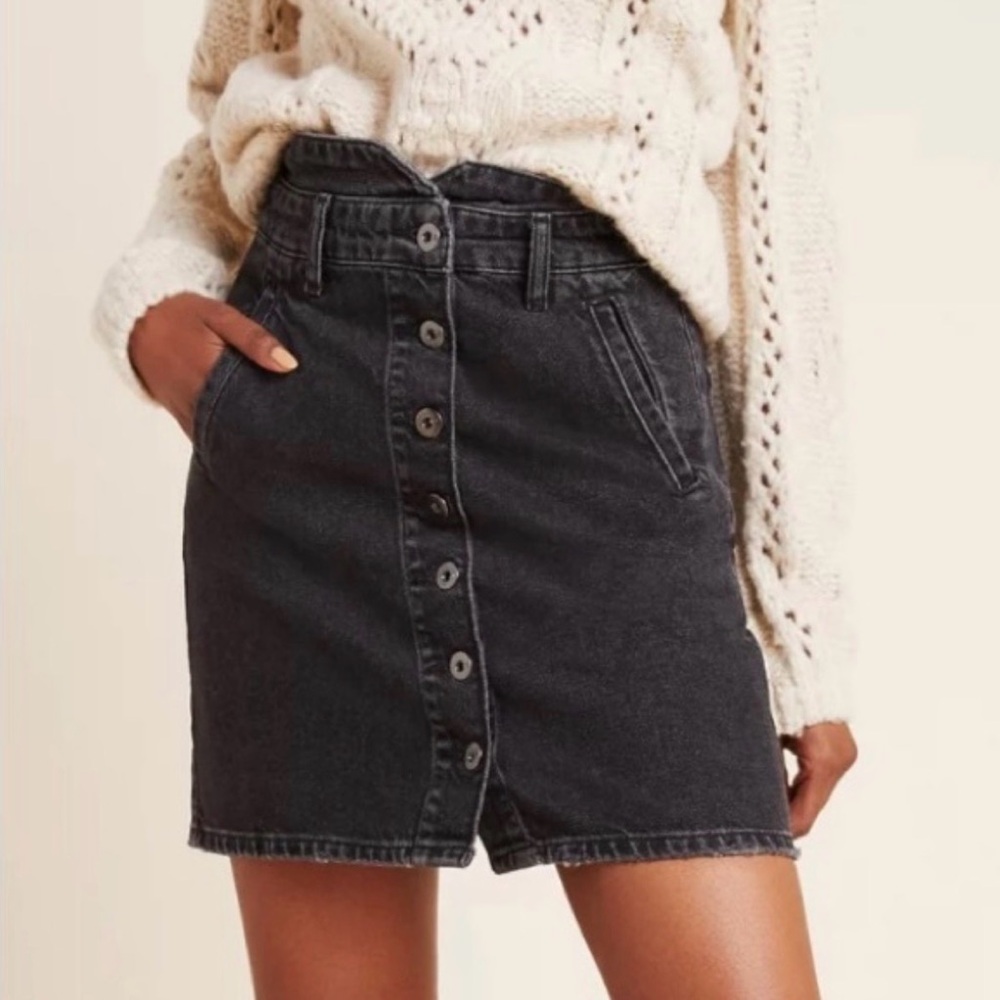 Anthropologie Pilcro black denim button down high waist mini skirt size 4